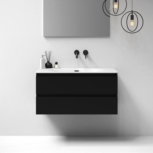 Meubelset Brauer Solution 100 Mat Zwart 2 Lades Met Wastafel Furiosa Glanzend Wit 0 Kraangaten 