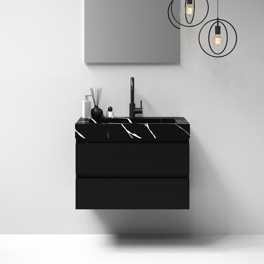 Meubelset Brauer Solution 80 Mat Zwart 2 Lades Met Wastafel Artificial Marble Zwart 1 Kraangat