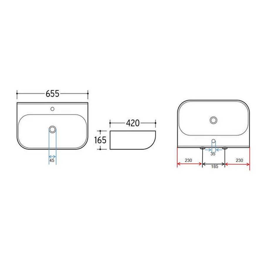 Wastafel Wiesbaden Finta 65.5 x 42 x 16.5 cm Keramiek Glans Wit