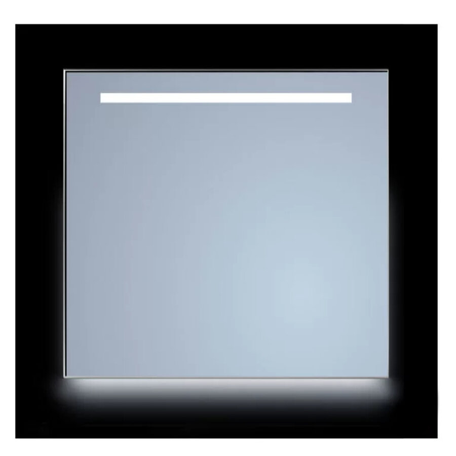 Spiegel Sanicare Q-Mirrors 65x70 cm Vierkant Met Aan De Bovenkant & Onderzijde LED Warm White, Omlijsting Chroom incl. ophangmateriaal Met Afstandsbediening