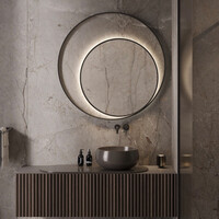 Designspiegel Martens & Meijer Athene Rond met Frame en Indirecte LED Verlichting 120 cm Geborsteld Gunmetal
