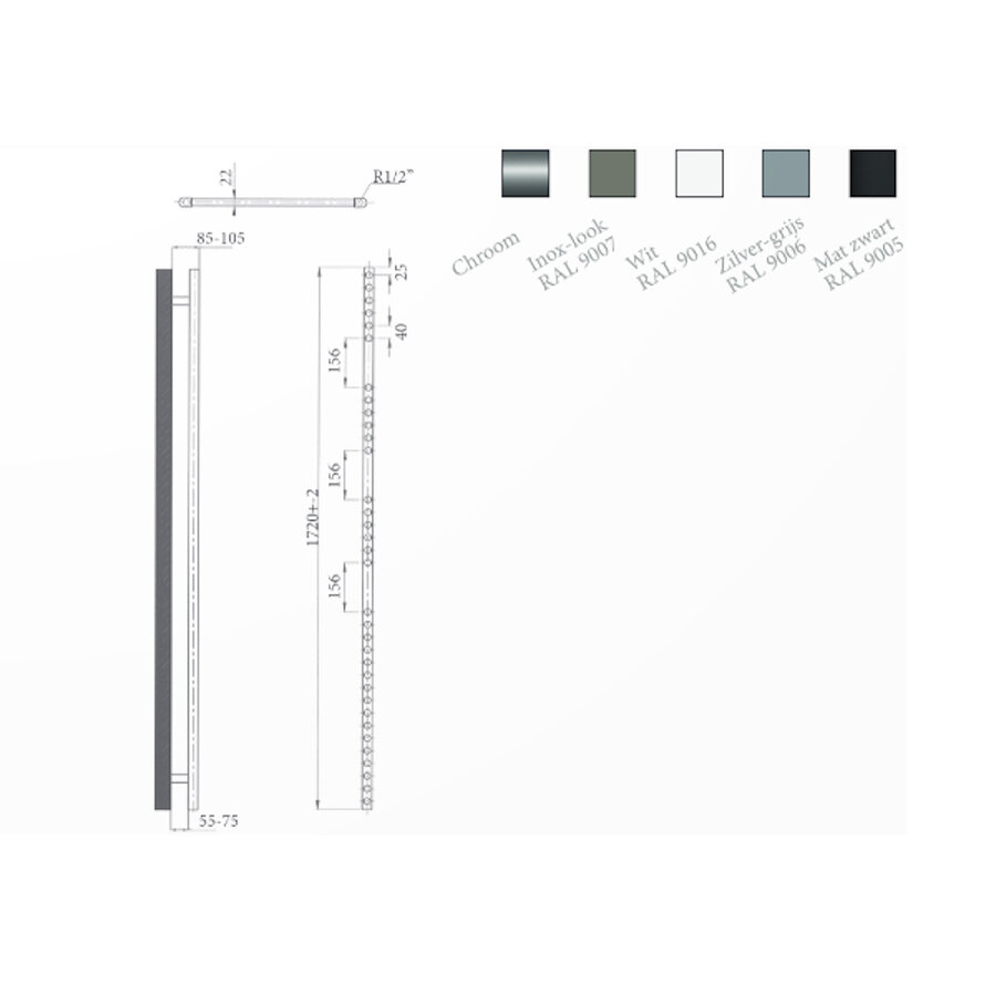 Radiator Sanicare Snode Met Wifi 172 x 60 cm Wit Met Thermostaat Chroom