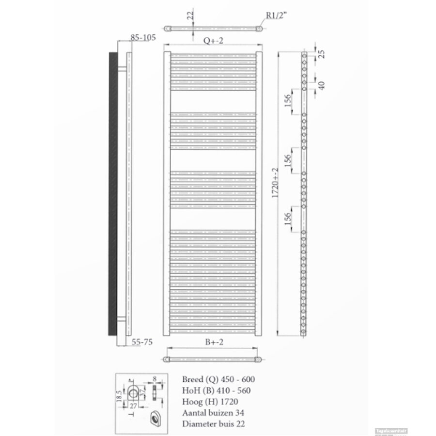 Radiator Sanicare Snode Met Wifi 172 x 60 cm Wit Met Thermostaat Wit
