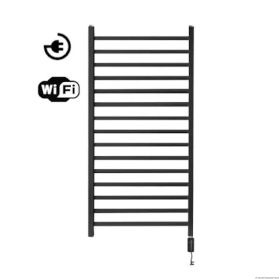 Radiator Sanicare Qubic Met Wifi 126,4 x 60 cm Mat Zwart Met Thermostaat Chroom