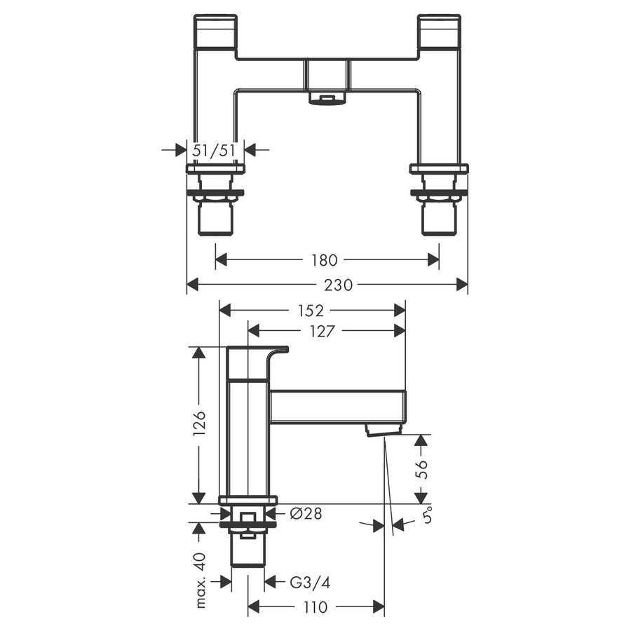 Badrandmengkraan HansGrohe Vernis Shape 2-Gats Chroom