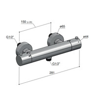 Douchemengkraan Hotbath Archie Thermostatisch met 1/2" Doucheslang Onderaansluiting RVS316