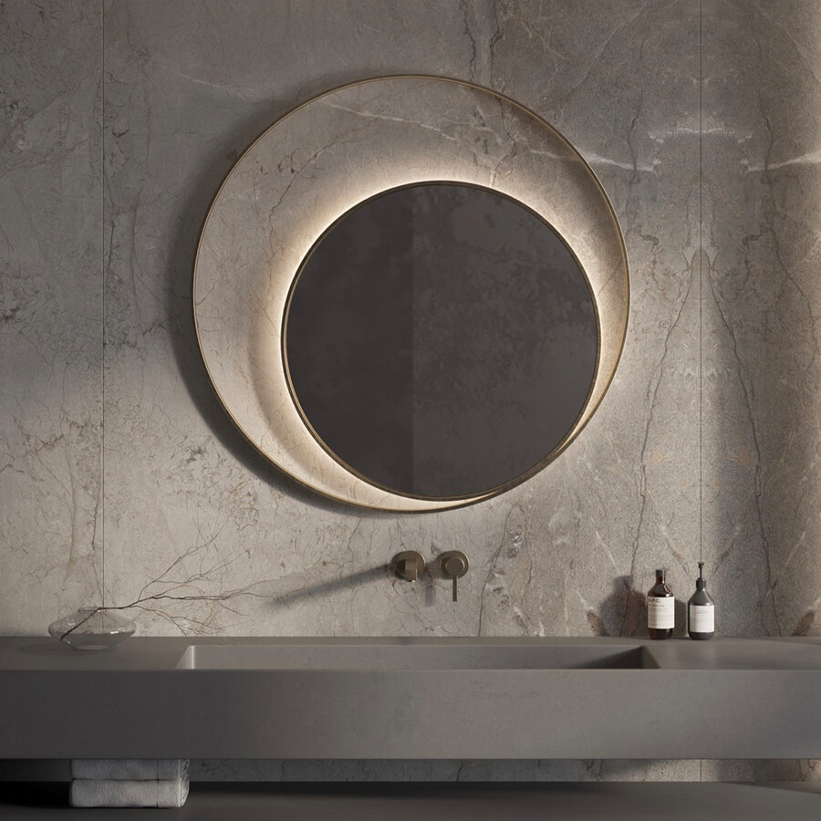 Designspiegel Martens Design Athene Rond met Frame en Indirecte LED Verlichting 120 cm Geborsteld Brons