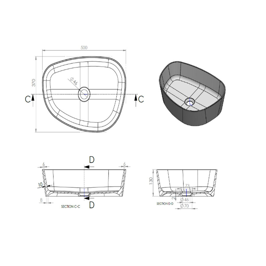 Waskom Arqua Rocker Cast Marble 50x37 cm Organisch Glans Wit