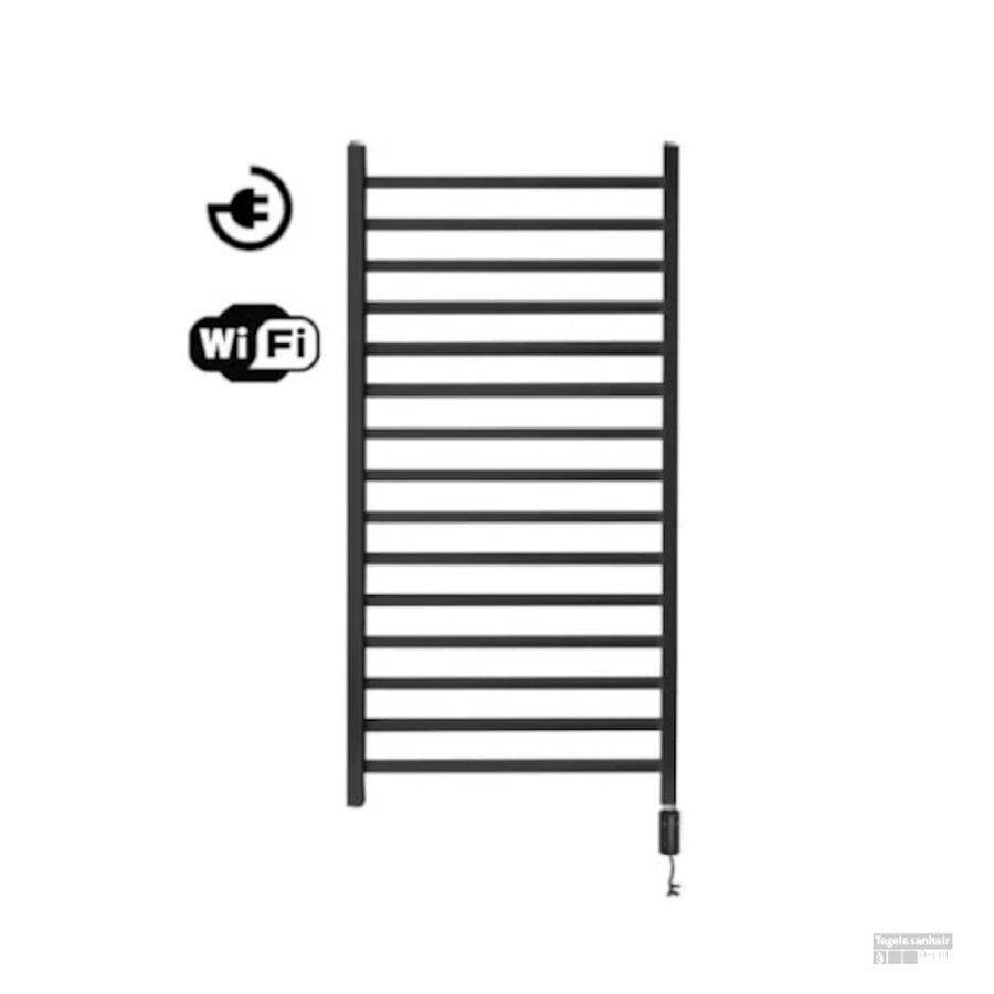 Radiator Sanicare Qubic Met Wifi 126,4 x 60 cm Mat Zwart Met Thermostaat Zwart