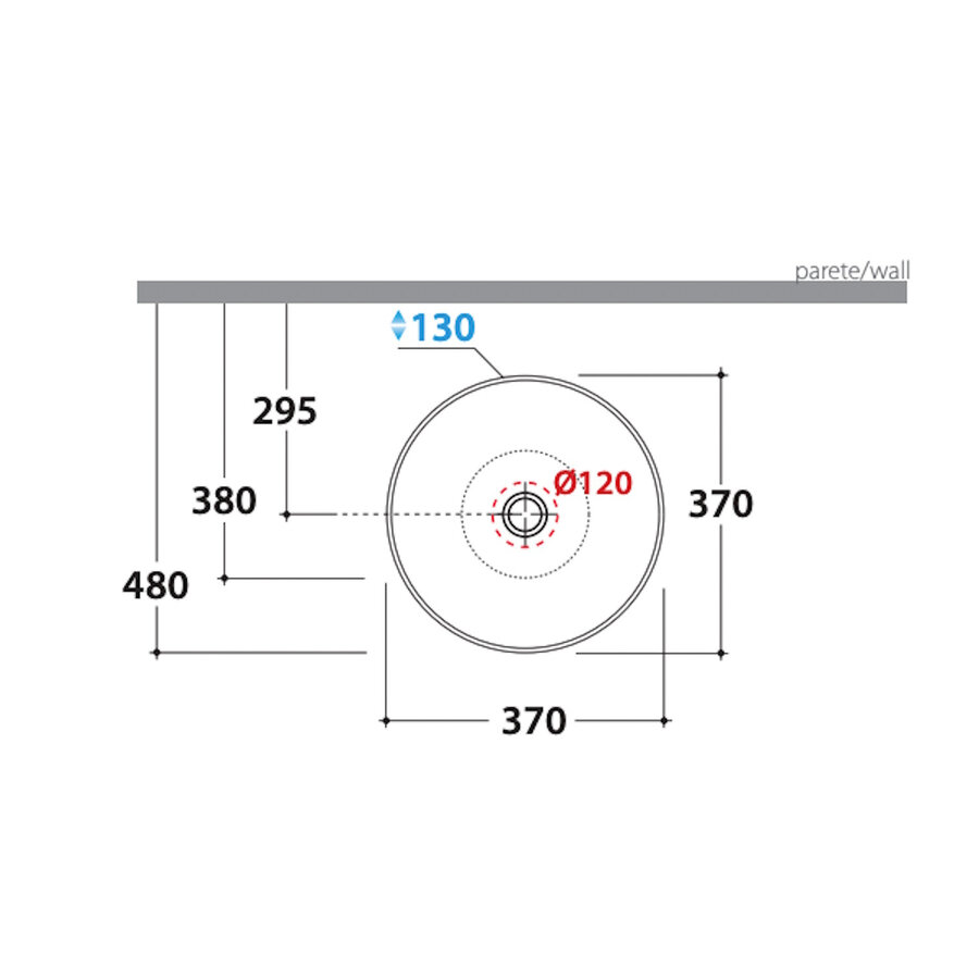 Waskom Globo T-Edge Rond 37x16 cm Zonder Overloop Mattone