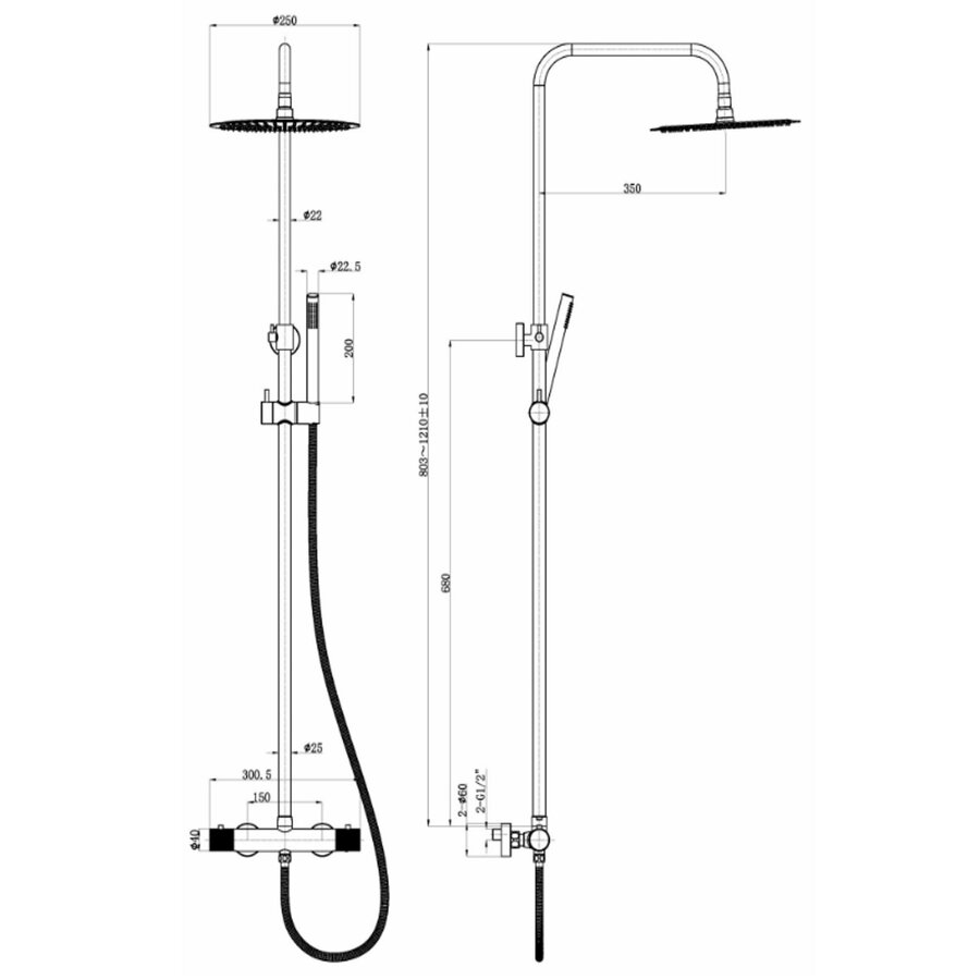 Regendoucheset Opbouw AQS Ribbel Opbouw Chroom