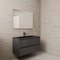 AKTIE! Badmeubel Boss & Wessing Paris 100 cm Mat Zwart Wastafel Compleet Hoogglans Antraciet (1 of 2 kraangaten)