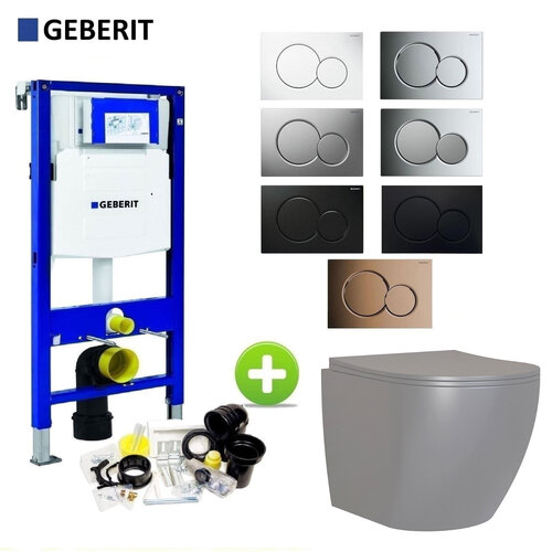 Geberit UP320 Toiletset Compleet | Inbouwreservoir | Mudo Mat Grijs Randloos | Drukplaat 