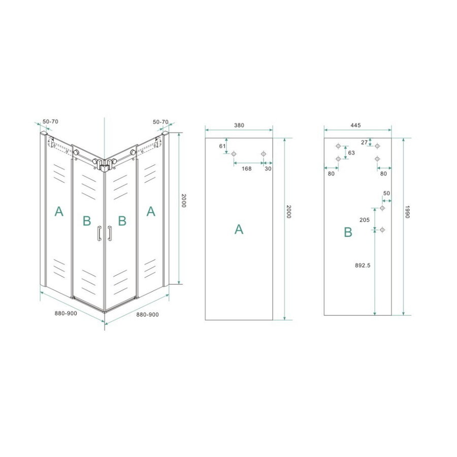 Douchecabine Hoekinstap Wiesbaden Inclusief Twee Schuifdeuren 90x90x200 cm 8mm NANO Glas