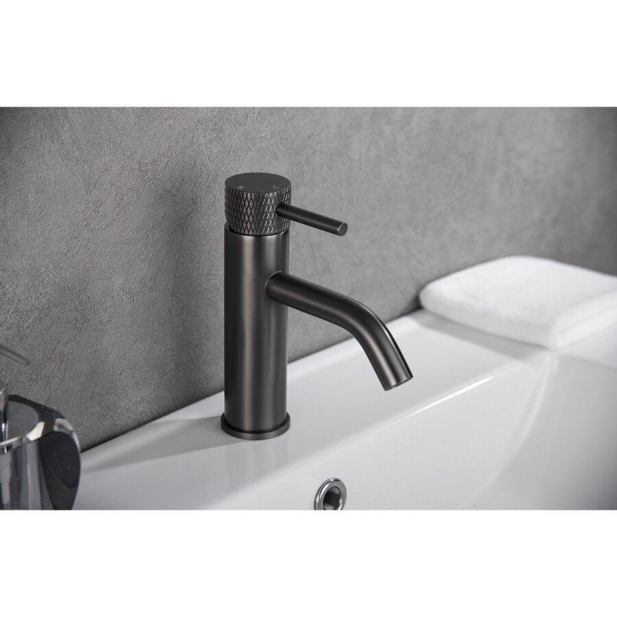 Wastafelkraan Wiesbaden Ribbd Opbouw Mengkraan Gunmetal