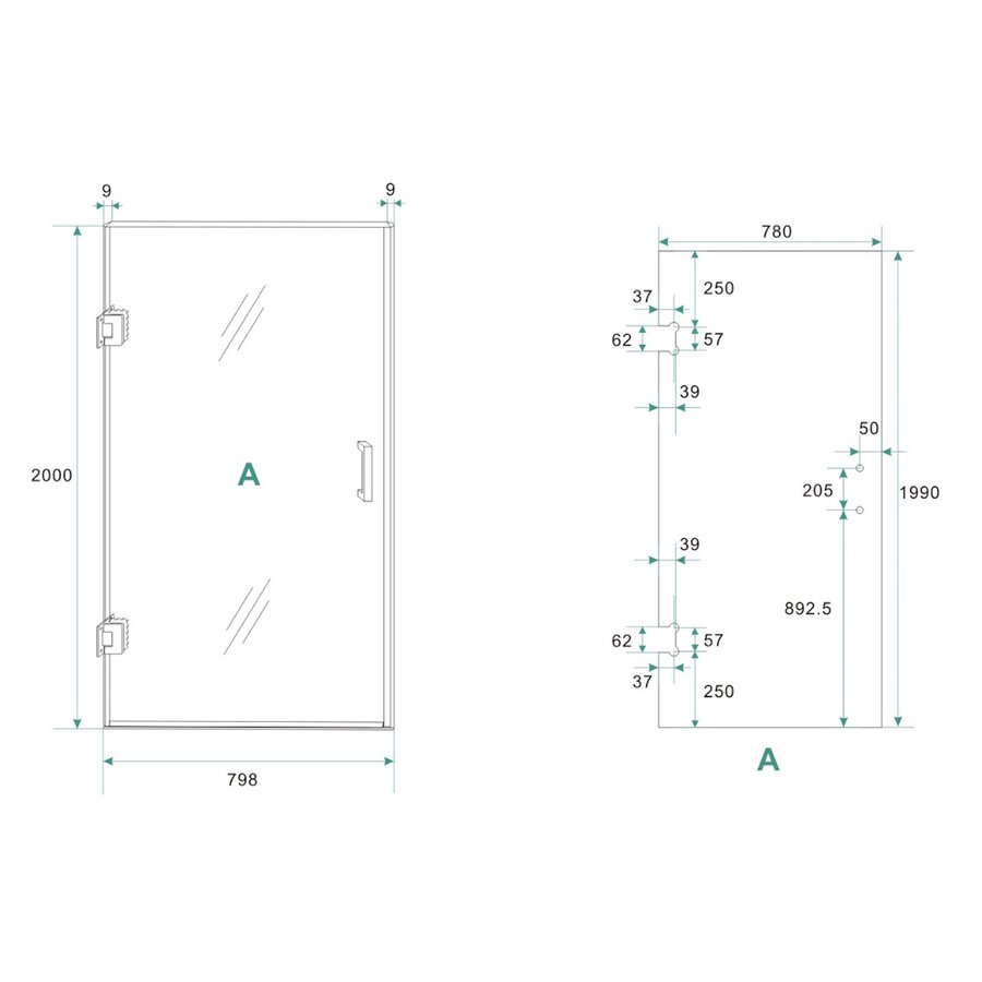 Wiesbaden profielloze nisdeur 800x2000 8mm NANO glas