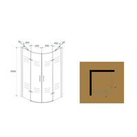 Wiesbaden 1/4 ronde cabine 2 dr.deuren 1000x1000x2000 chr.8mm NANO