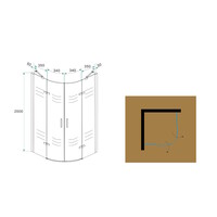 Wiesbaden 1/4 ronde cabine 2 dr.deuren 900x900x2000 chr.8mm NANO