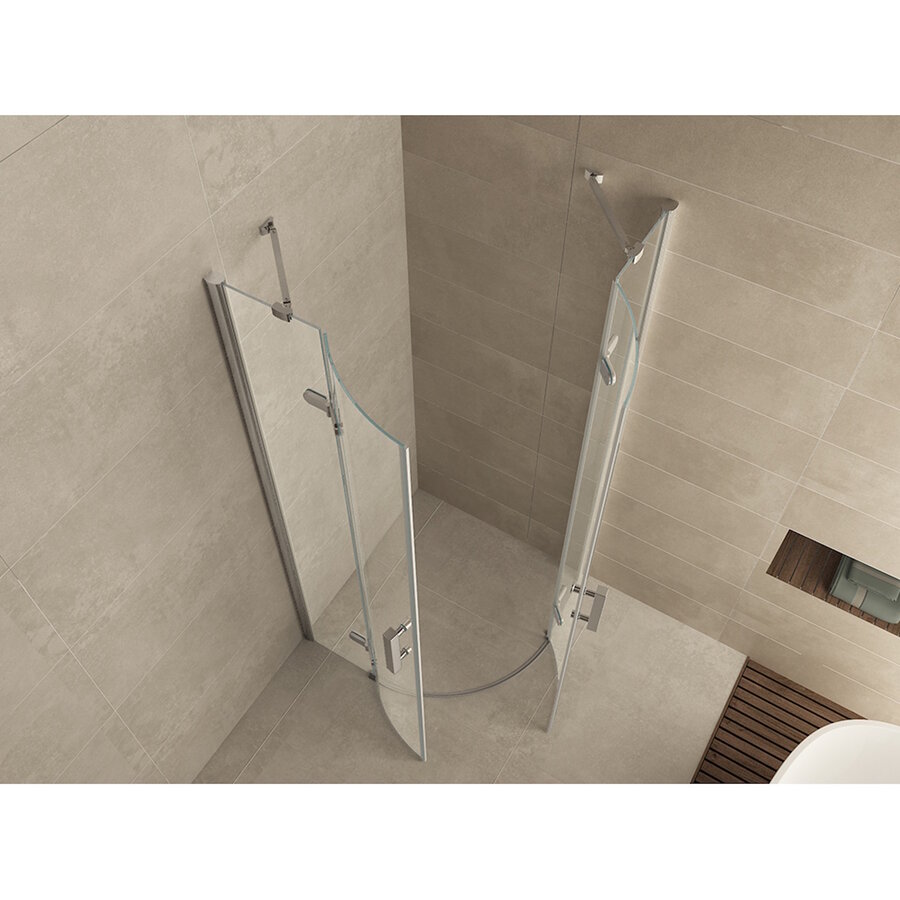 Wiesbaden 1/4 ronde cabine 2 dr.deuren 900x900x2000 chr.8mm NANO