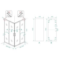 Douchecabine Wiesbaden Skyline Hoekinstap + 2 Schuifdeuren 100x100x200 cm 8mm Helder Glas NANO Coating Mat Zwart