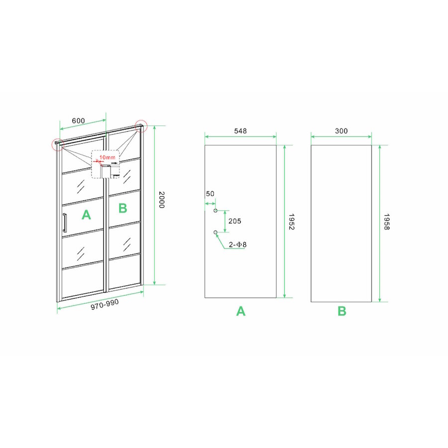 Nisdeur Horizon met Vast Paneel 100x200 cm 8 mm NANO Mat Zwart