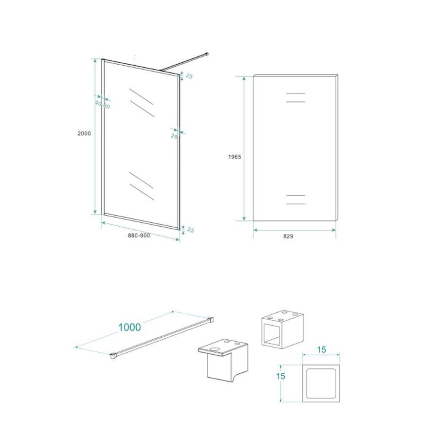 Inloopdouche Wiesbaden Square Stabilisatiestang Nano Coating 90x200 cm 10 mm Mat Zwart