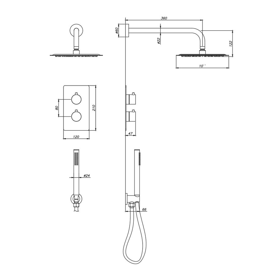 Inbouw Regendouche Set Aqua Splash Aloni Met Handdouche En Wanduitloop Geborsteld Koper