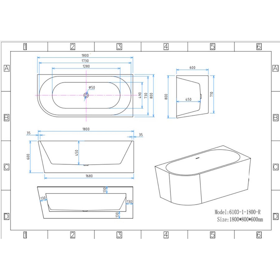 Half Vrijstaand Hoekbad Aquasplash Aloni Rechts 180x80 Wit