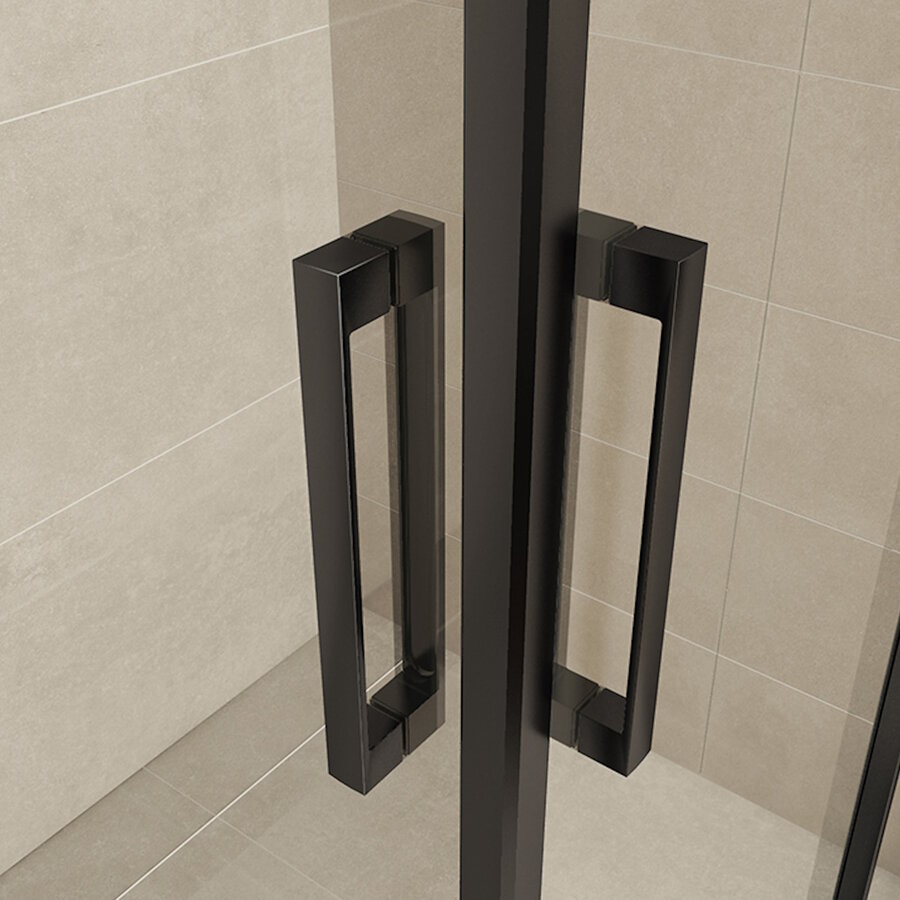 Douchecabine Wiesbaden Skyline Hoekinstap + 2 Schuifdeuren 90x90x200 cm 8mm Helder Glas NANO Coating Mat Zwart