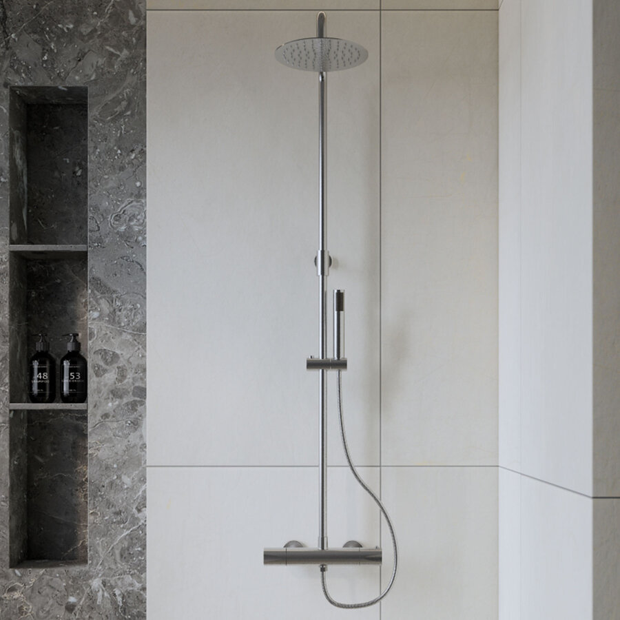 Opbouw Regendouche Set Boss & Wessing Rondo Thermostatisch Hoofddouche 20 cm Rond Chroom