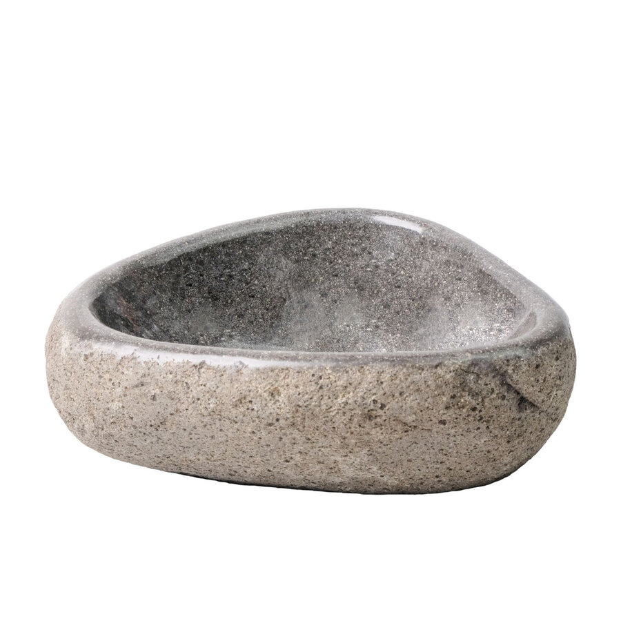 Waskom BWS Stone Ovaal 30-35x15x1,5 cm Riviersteen Dunne Rand Grijs