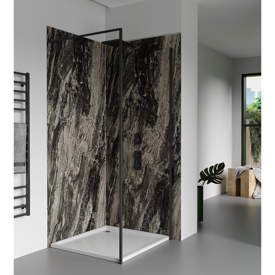 Wandpaneel Isodeco Pretoria Marble 120x260 cm SPC Mat Zwart/Grijs (Prijs per Plaat)