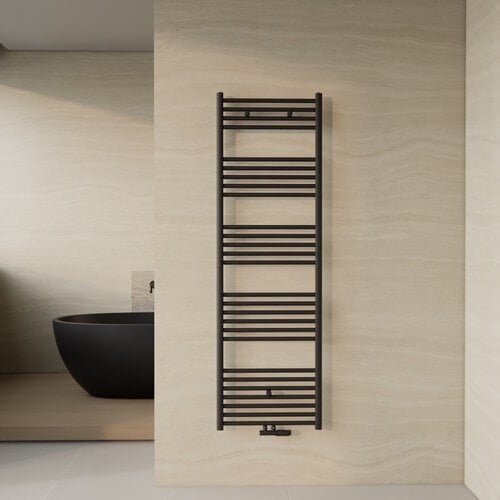 Designradiator Nile Gobi 160x50 cm Geborsteld Mat Zwart midden/zij-aansluiting 