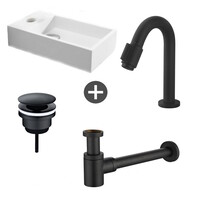 Fonteinpack Solid Surface Links Mat Wit 40x22x10 cm (Keuze uit 4 zwarte kranen)