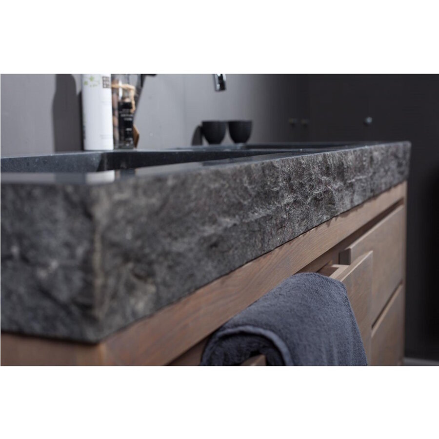 Forzalaqua Palermo Doppio Wastafel 140.5x51.5x9cm 2 wasbakken Graniet Gezoet Gekapt Antraciet 0 krgaten