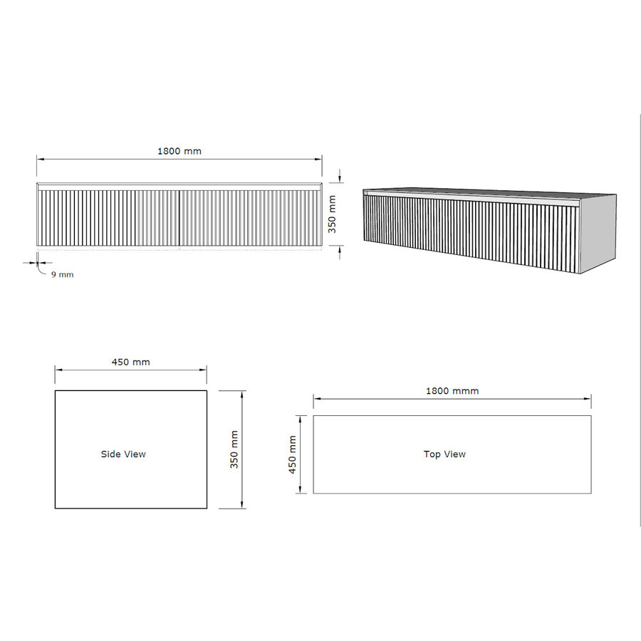 Onderkast Gliss Design Timotheus 180 CM 2 Lades Incl Topplaat Charcoal