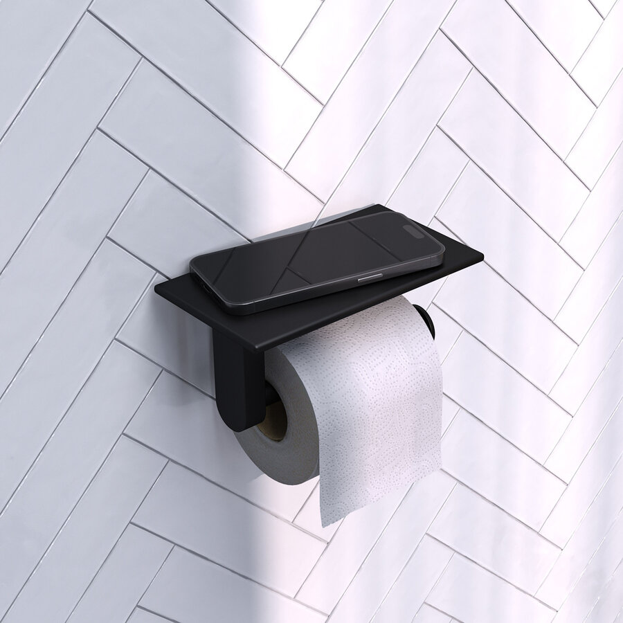 Toiletrolhouder Brauer Black Edition Met Planchet Mat Zwart