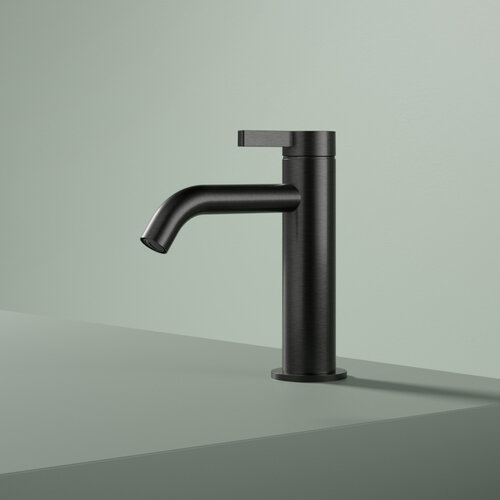 Wastafelmengkraan Hotbath Ace 1-Hendel Gebogen 15.5 cm Geborsteld Zwart PVD 