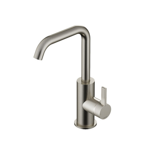 Wastafelmengkraan Hotbath Ace Met Draaibare Uitloop Gebogen 24 cm Geborsteld Nikkel 