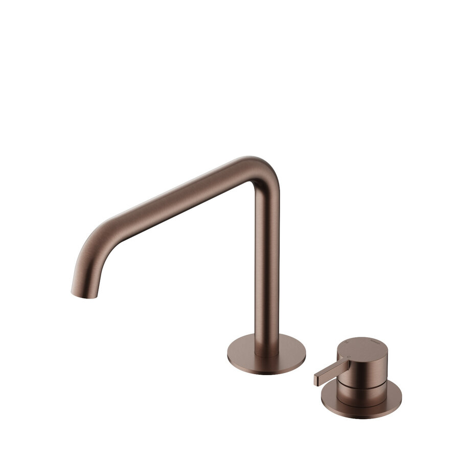 Wastafel Mengkraan Hotbath ace 2-gats Met draaibare uitloop 20 cm Geborsteld Koper PVD