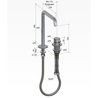 Wastafel Mengkraan Hotbath ace 2-gats Met draaibare uitloop 28 cm Geborsteld Koper PVD