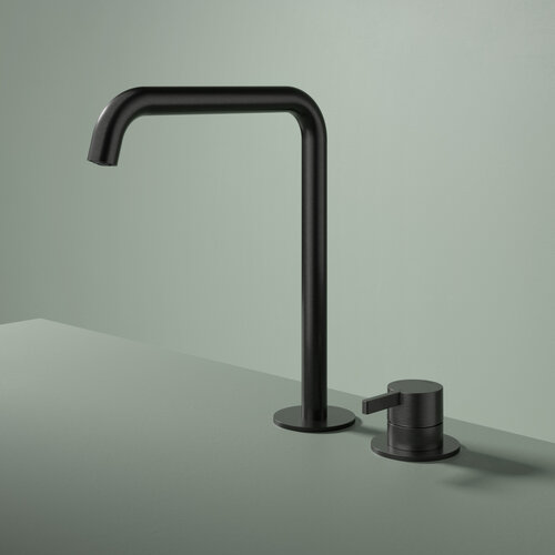 Wastafel Mengkraan Hotbath ace 2-gats Met draaibare uitloop 28 cm Geborsteld Zwart PVD 