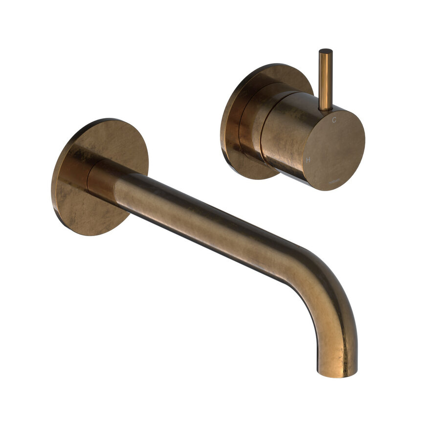 Inbouw Wastafelkraan Hotbath Cobber 18cm Gebogen Uitloop 1-Hendel Verouderd Messing