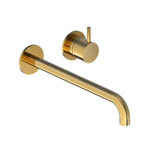 Inbouw Wastafelkraan Hotbath Cobber 25cm Gebogen Uitloop 1-Hendel Geborsteld Messing PVD 