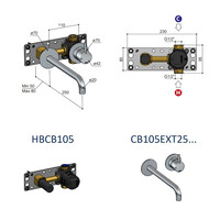 Inbouw Wastafelkraan Hotbath Cobber 25cm Gebogen Uitloop 1-Hendel Geborsteld Messing PVD