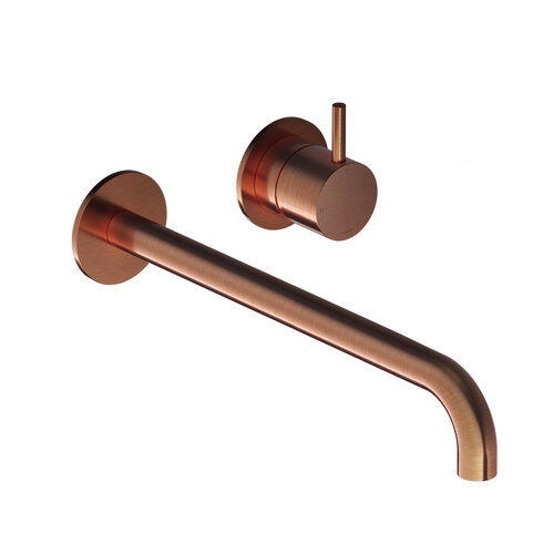 Inbouw Wastafelkraan Hotbath Cobber 25cm Gebogen Uitloop 1-Hendel Geborsteld Koper PVD 