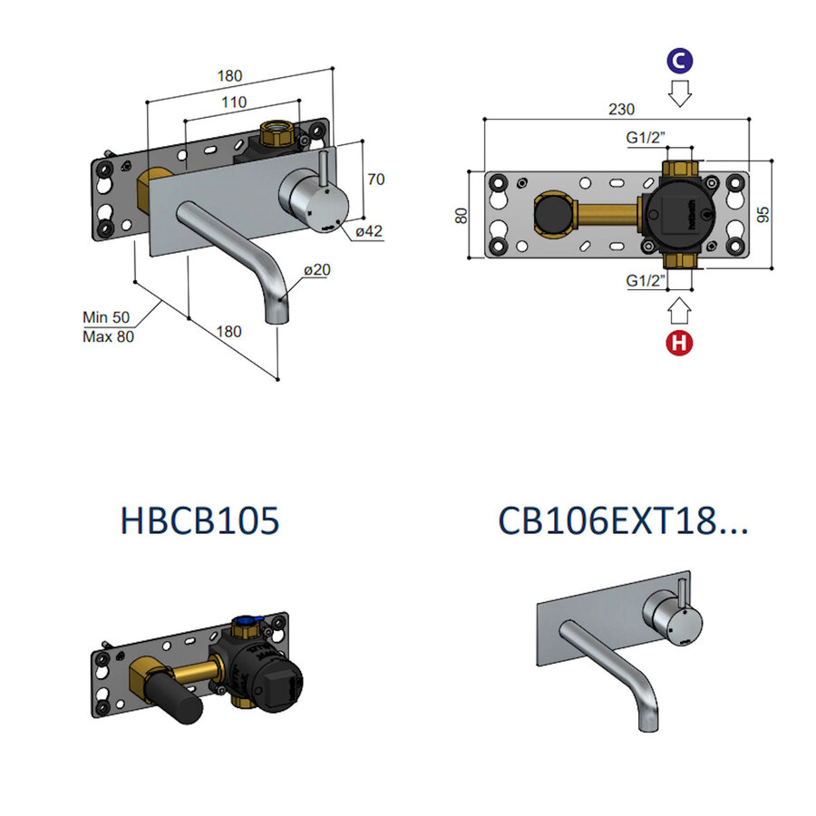 Inbouw Wastafelkraan Met Achterplaat Hotbath Cobber 18cm Gebogen Uitloop 1-Hendel Verouderd Messing