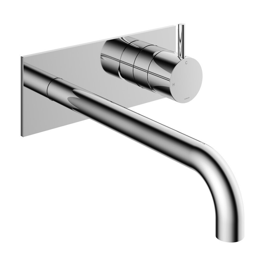 Inbouw Wastafelkraan Met Achterplaat Hotbath Cobber 25cm Gebogen Uitloop 1-Hendel Chroom