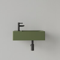 Fontein Gliss Design Freya Solid Marble 40x22x10 cm Met Kraangat Links Mat Olijf Groen