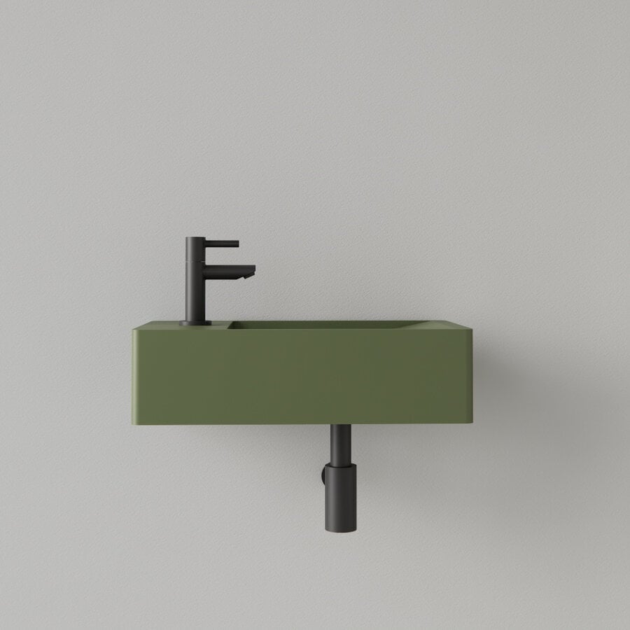 Fontein Gliss Design Freya Solid Marble 40x22x10 cm Met Kraangat Links Mat Olijf Groen